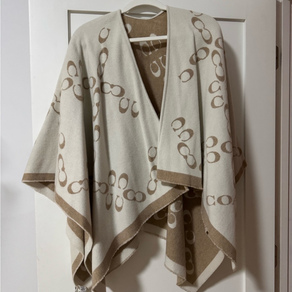 COACH Beige and Cream Patterned Poncho NEW! NEVER WORN!